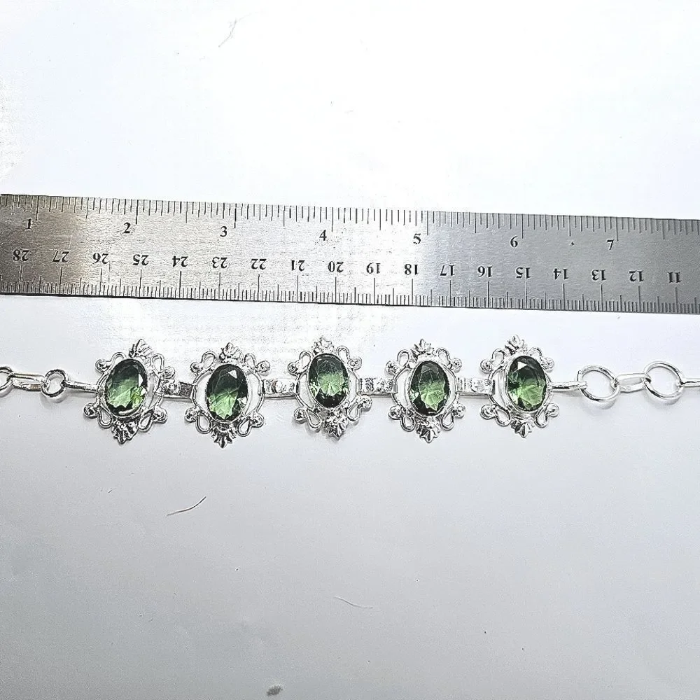 Green Amethyst Tennis Bracelet on 925 Sterling Silver